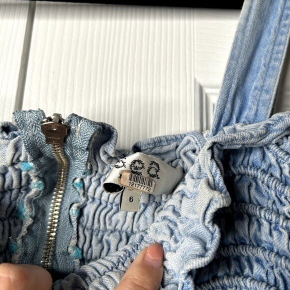 Sea New York Dakota Blue Cotton Smocked Wide Leg Crop Jumpsuit Women's Size 6 - Picture 9 of 14